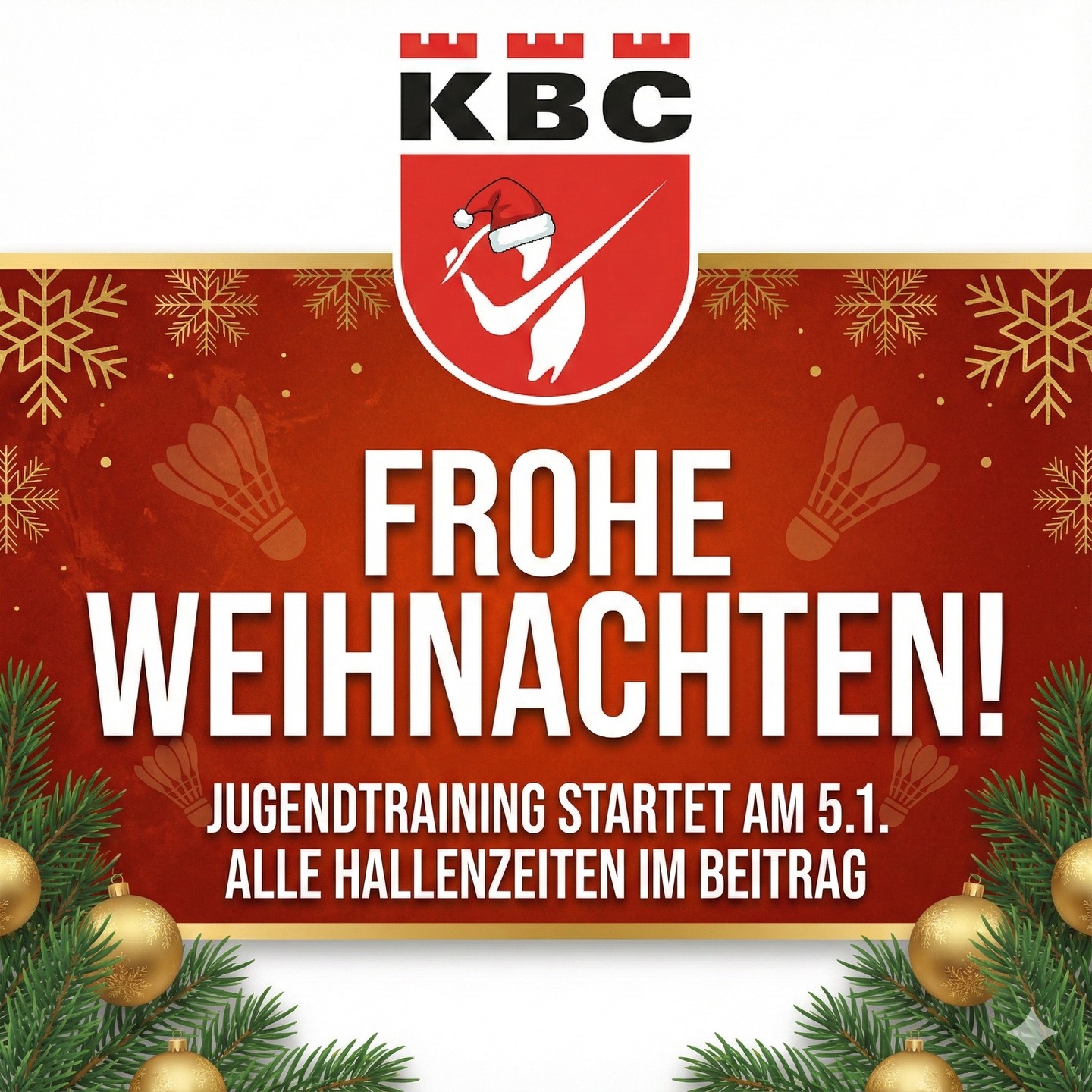 Das Schüler-/Jugendtraining startet wieder am 5.1.