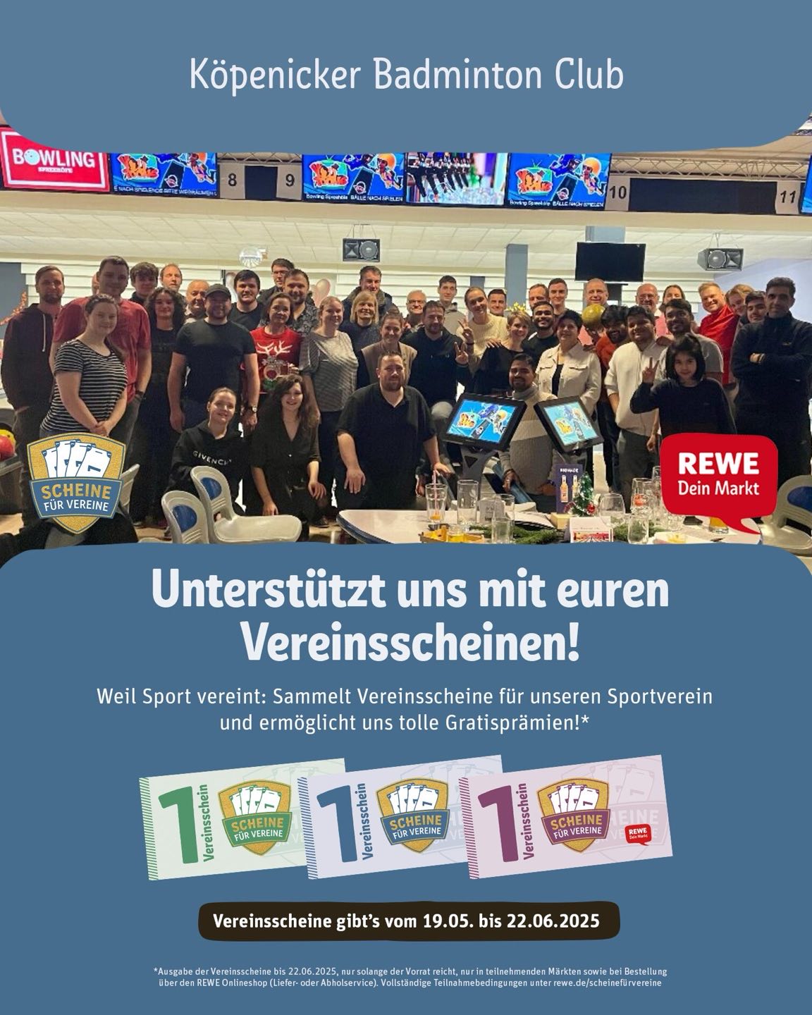Auch dieses Jahr gibt Rewe Vereinsscheine aus. Du hast Lust uns bzw. Den Verein…